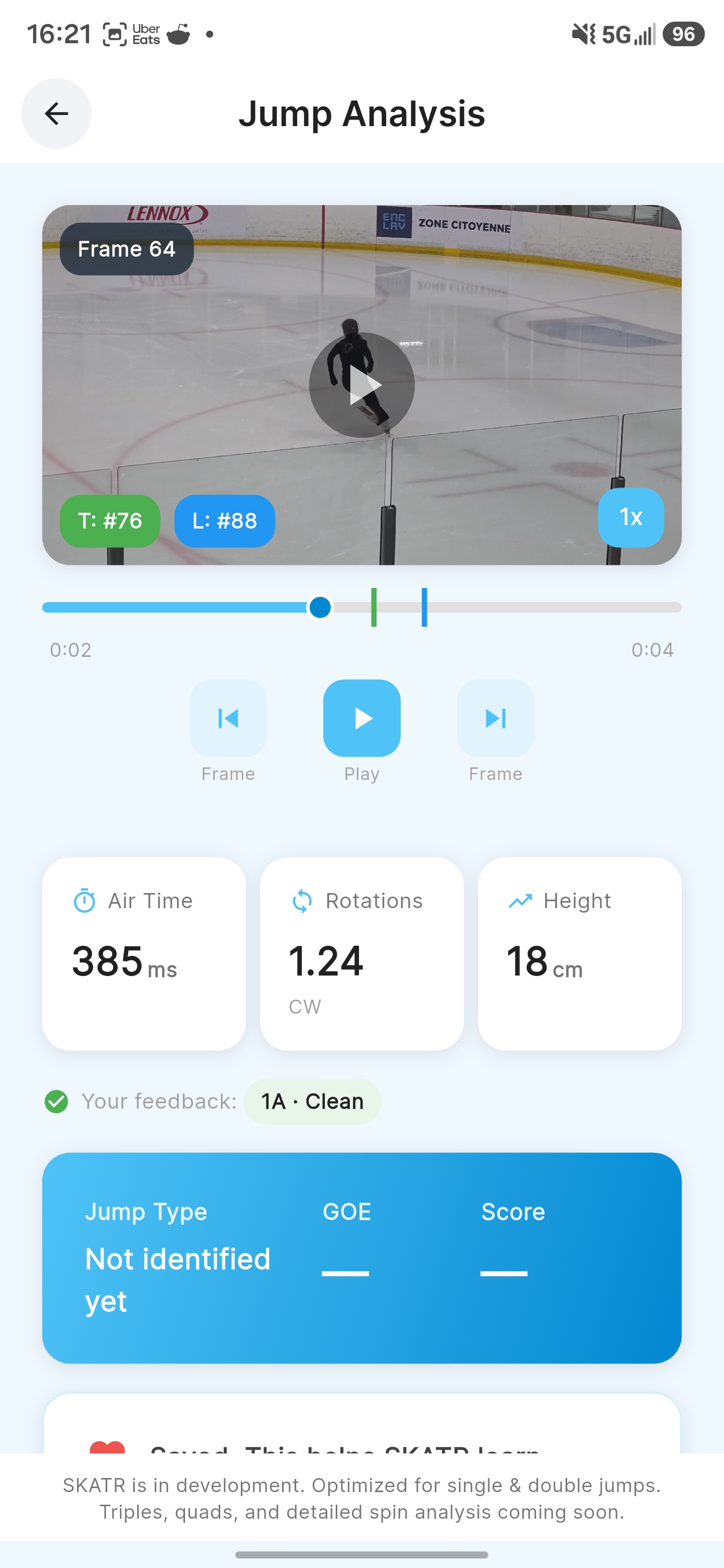 SKATR jump analysis screen