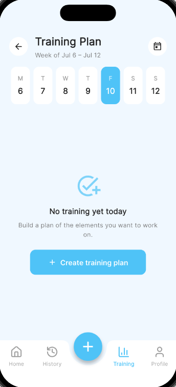 SKATR training plan screen
